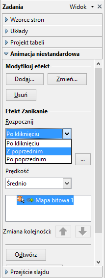 Każdy z obiektów ma się pokazywać po kolejnym kliknięciu myszką. Prezentację zapisz pod nazwą cw9 i prześlij prowadzącemu Ćwiczenie 10.