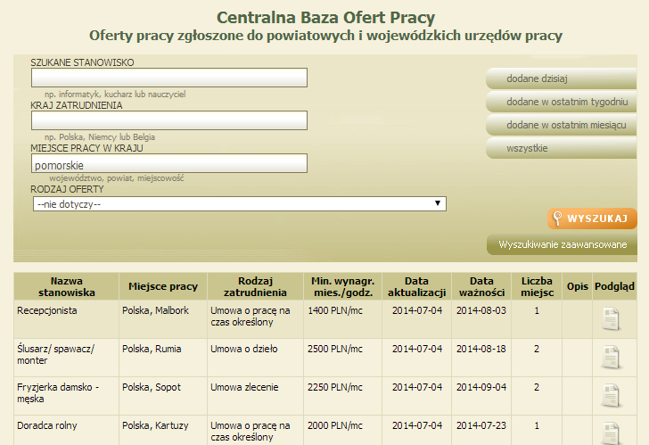 Rys. 37. Strona Eures z ofertami pracy z zagranicy i z kraju (http://www.eures.praca.gov.