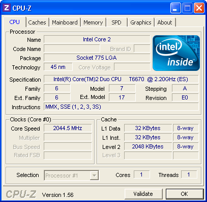 Sprzęt wirtualnych maszyn (CPU-Z, CPU details)