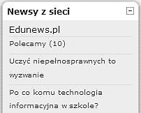 Przestrzeń e-learningowa w systemie LMS 177 Rysunek 7. Nagłówki kanału RSS wyświetlane w Moodle Źródło: opracowanie własne na podstawie http://moodle.novaidea.pl.