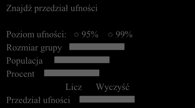 Ćwiczenie. Zanim skorzystasz z kalkulatora grupy wzorcowej, istnieją dwa pojęcia, które musisz poznać: przedział ufnościipoziom ufności.