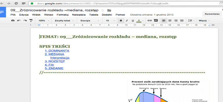 SPIS TREŚCI Fot. 10. Notatki z lekcji nauczyciela udostępniane uczniom podczas lekcji źródło: https://drive.google.com/ (dostęp: 27.07.