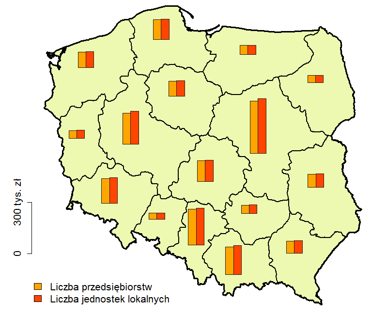 39 Wykres 6. Liczba przedsiębiorstw oraz liczba jednostek lokalnych według województw w 2013 r.