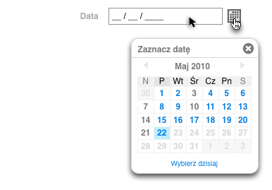 Date Picker Ułatwia wprowadzenie poprawnych dat Wyświetlany inline lub w pomocniczym modalnym