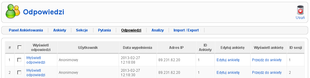 opcja Podgląd. Oczywiście poszczególne pytania mogą być także w dowolnym momencie edytowane, przez zaznaczenie danego pytania i wybranie z menu górnego opcji Edytuj. 4.