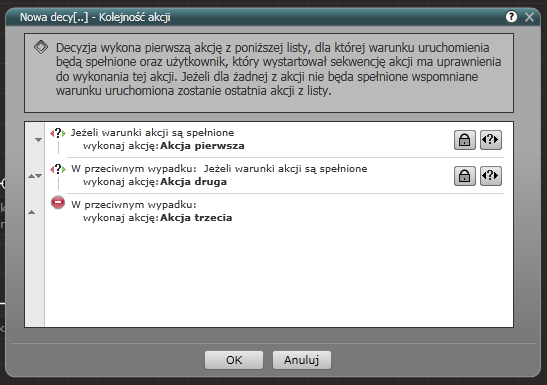 Edytować ustawienia dla poszczególnych akcji (pojawi się formularz Kolejność akcji jak poniżej); 2 1 3 Powyższy formularz umożliwia: 1. Ustawienie kolejności akcji, 2.
