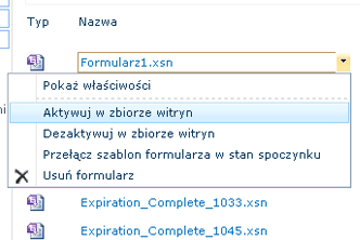 Podajemy plik i klikamy Ok. Wgrany formularz należy aktywować w kolekcji witryn na serwerze.osiągnąć to można na dwa sposoby poprzez Centralną Administrację lub ustawienia kolekcji witryn. 1.