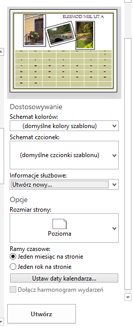 W zakładce Cała strona wybieramy szablon. Proponowane przez program projekty można dowolnie zmieniać, usuwając lub dodając do nich nowe elementy.