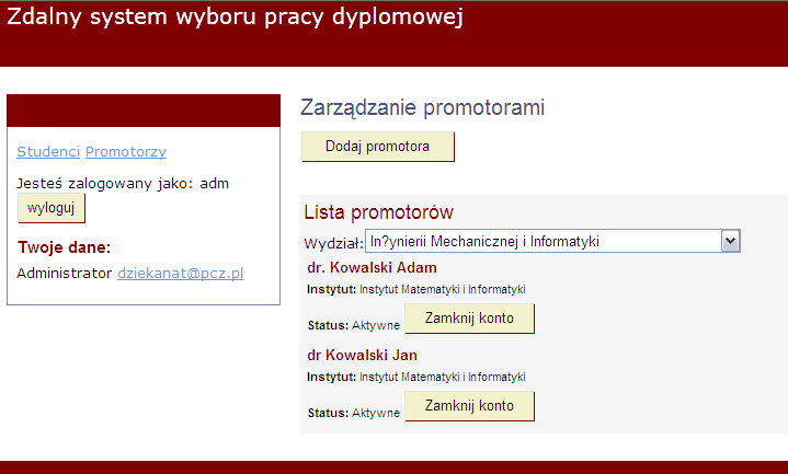 Po rejestracji nowy Promotor pojawi się na Liście