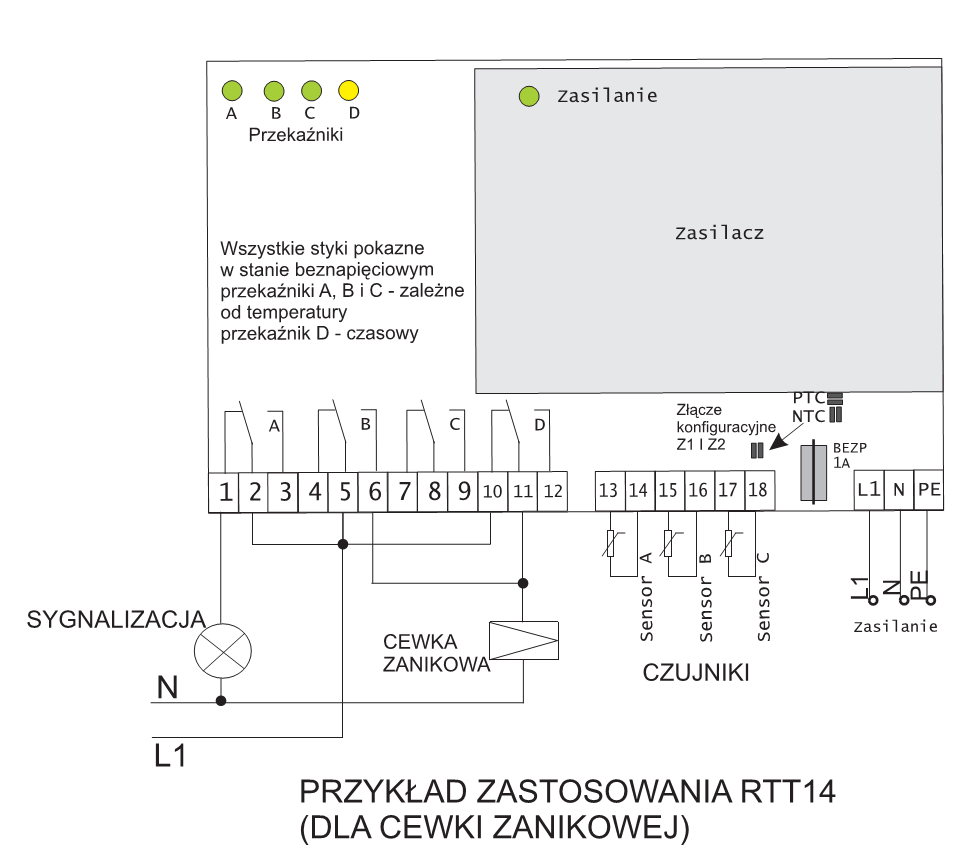 PRZYKŁAD KONFIGURACJI POWODUJĄCEJ WYŁĄCZENIE PO ZANIKU ZASILANIA. Rys.