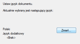 Rozdział 3: Proste przetwarzanie dokumentów Rys. Krok 2 Krok 3: Określ Język dokumentów. Domyślnym językiem dokumentu jest język wybrany w czasie instalacji. Kliknij Zmień, aby wybrać inny język.