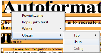 Readiris TM 14 - Podręcznik użytkownika Obszary zostaną połączone w jeden. Łączyć można tylko obszary tego samego typu.