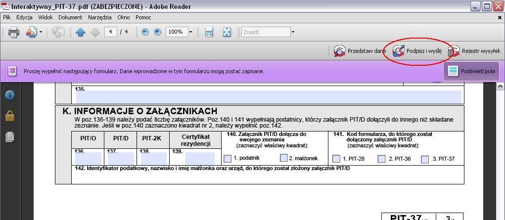 4.2. Podpisywanie i wysyłanie dokumentu elektronicznego Wysyłanie dokumentu zobrazowane zostało na przykładzie zeznania rocznego PIT-37.