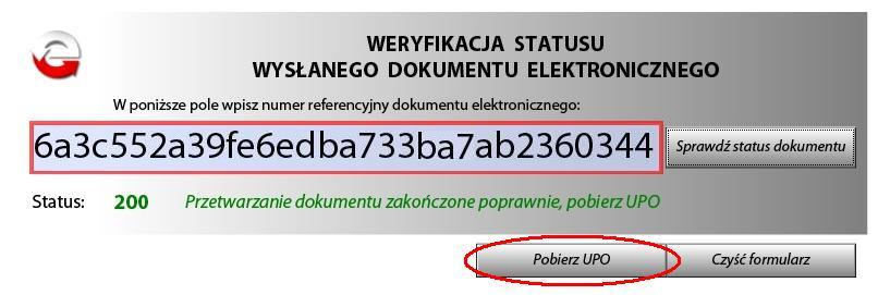 Po naciśnięciu przycisku Sprawdź status dokumentu i otrzymaniu