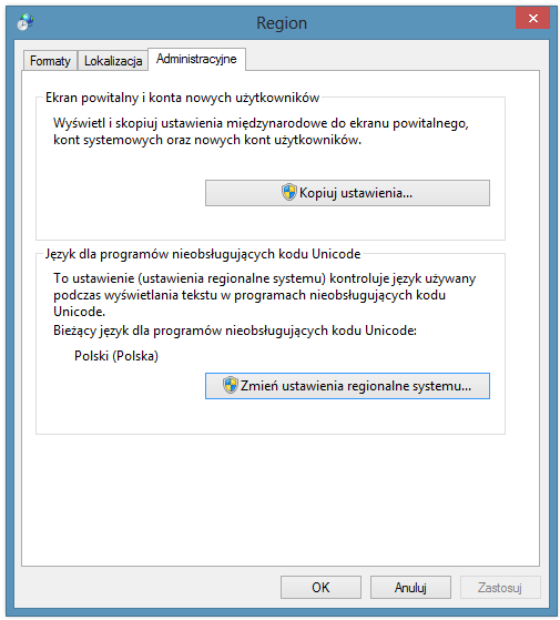 Ustawienia regionalne w systemie Windows 8 Aby zmienić język systemu Windows na preferowany i zawierający stronę kodową z polskimi znakami narodowymi, należy zastosować się do poniższych instrukcji