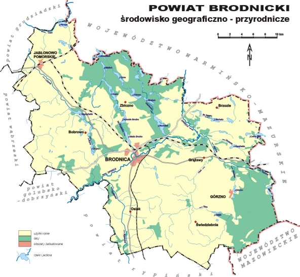 1.5 ŚRODOWISKO PRZYRODNICZE Pod względem fizycznogeograficznym obszar powiatu brodnickiego znajduje się w makroregionie Pradolina Pojezierze Chełmińsko-Dobrzyńskie, Centralna cześć obszaru powiatu