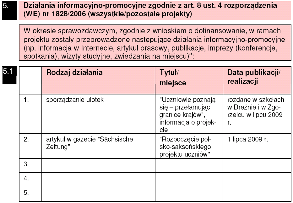 3. Sprawozdanie z postępu w realizacji projektu Działania