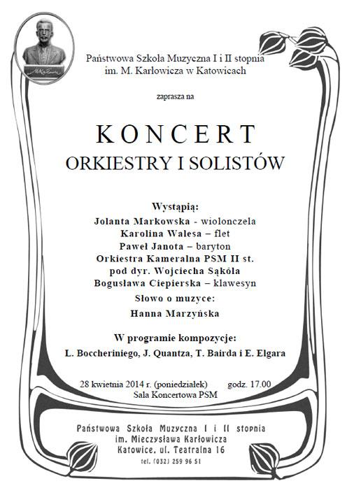 KONCERT ORKIESTRY I SOLISTÓW 28 kwietnia 2014 r.