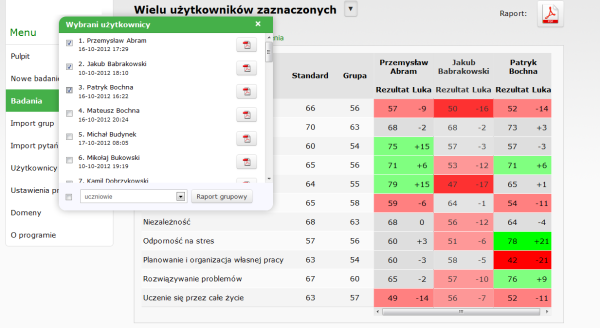 Podręcznik i instrukcja Następnie należy kliknąć w kwadrat obok nazwiska (wybór uczniów) aby pokazała się lista z uczniami, rysunek poniżej.