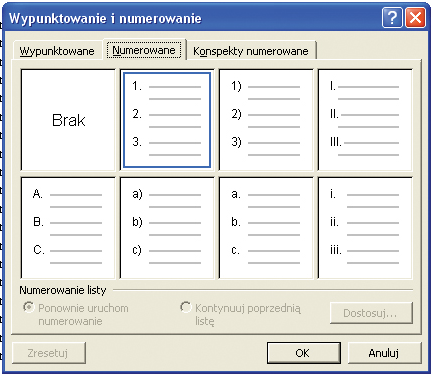 PODSTAWY OBSŁUGI KOMPUTERA I KORZYSTANIA Z INTERNETU OBSŁUGA EDYTORA TEKSTU Jeśli chcesz ponumerować pewne fragmenty oddzielonego akapitem fragmentu tekstu, z menu Format wybierz polecenie Punktory i