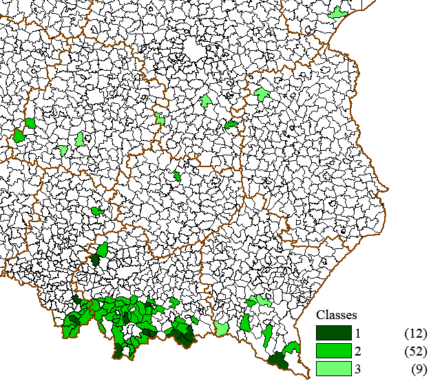 Iwona Pomanek 232 Fg. 8. Classes of soco-economc development of most problem agrcultural areas Source: Author s calculaton based on CSO LDB nformaton.