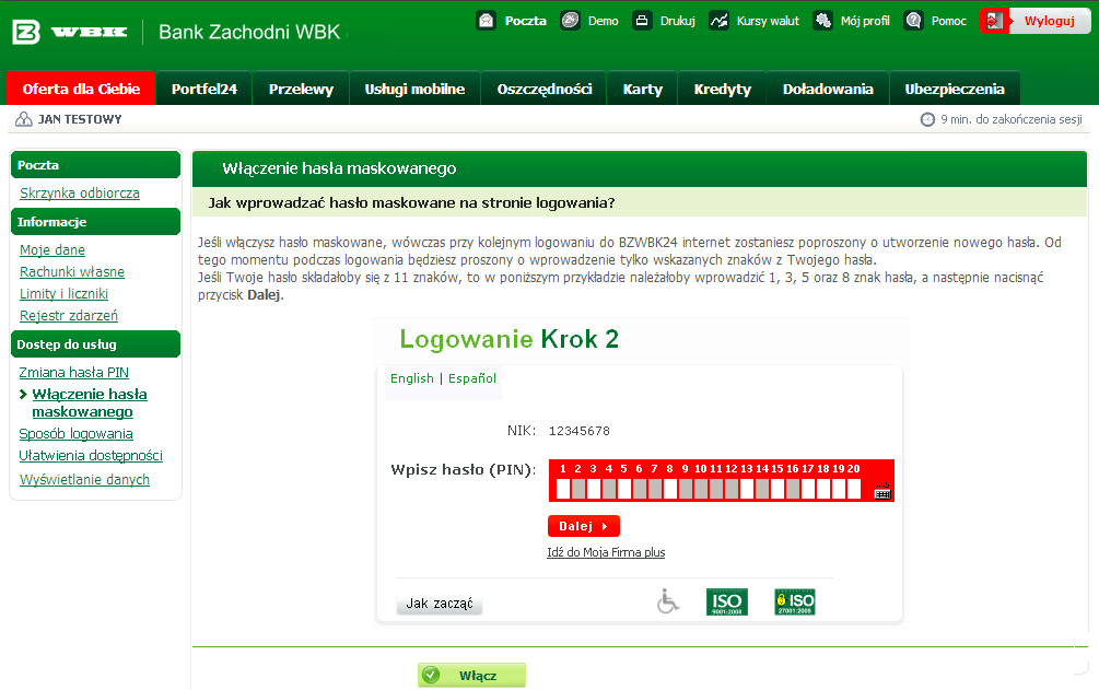 6. Samodzielne włączenie logowania z hasłem maskowanym.