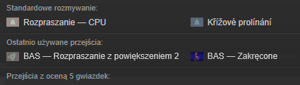 Podmenu Zamień na w menu kontekstowym przejścia zawiera wyskakujące okienko z wygodną paletą przejść standardowych, ostatnio używanych i najlepszych.