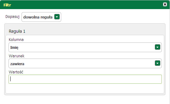 Panel ogólny Wspomniane kryteria można zmienić poprzez wybór innej nazwy kolumny oraz warunku.