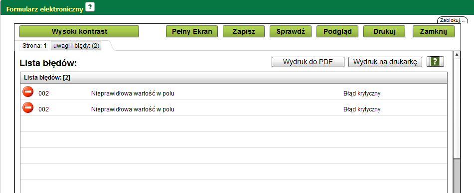 Sprawy dodatkowo na liście uwagi i błędy powinny być wyszczególnione.