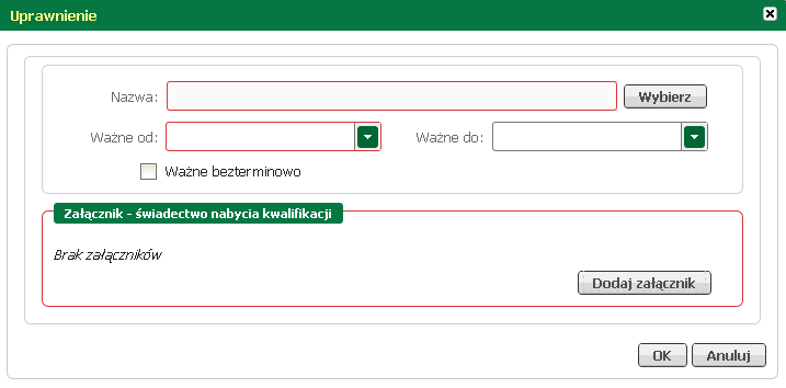 Rejestracja beneficjentów W tym oknie możliwe jest dodanie, edycja, podgląd oraz usunięcie wprowadzonego uprawnienia, odpowiednio przyciski "Nowy", "Edytuj","Podgląd", "Usuń".