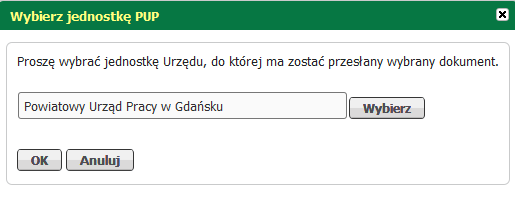 Sprawy W odpowiednie miejsce należy wpisać interesującą użytkownika jednostkę PUP lub miasto, w którym jednostka się znajduje i nacisnąć przycisk "Szukaj".