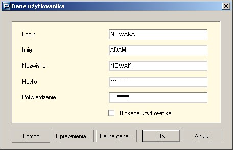 Rysunek 80. Okno dialogowe: Dane u@ytkownika Aby zalogowaq sic do programu jako udytkownik, naledy w oknie logowania wpisaq swój Login i haso. 5.2.