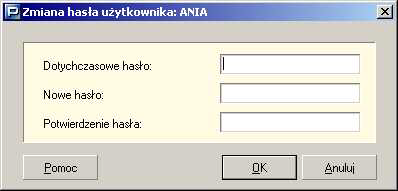 Aby zmieniq haso udytkownika: 1. Zaloguj sic jako udytkownik. 2. Z menu Administracja wybierz polecenie ZmieJ dane ulytkownika... 3.