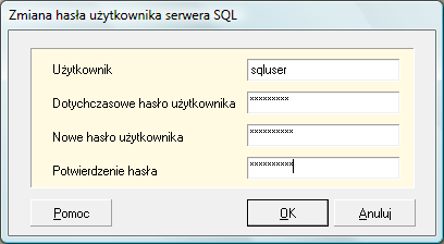 Rysunek 117. Okno dialogowe: Zmiana hasa u@ytkownika serwera SQL 5.