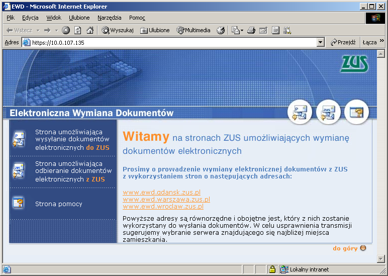 Kliknij na ikonc strony wysyania do ZUS. Rysunek 152. Strona gówna EWD 5.