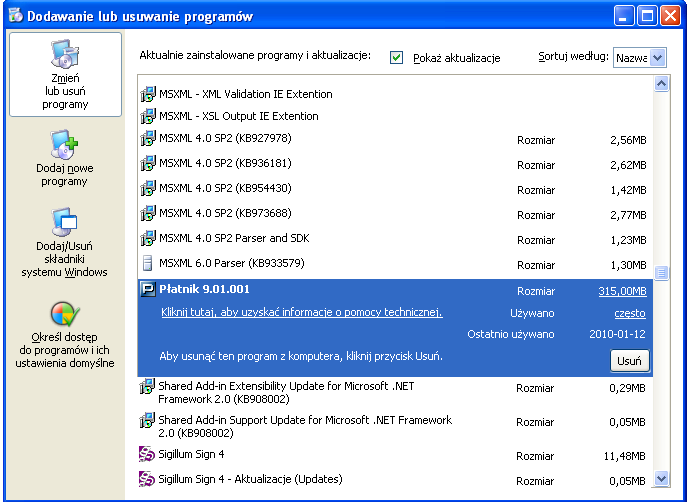 Rysunek 30. Okno dialogowe: Dodaj/UsuE programy 5. Na ekranie pojawi sic okno dialogowe Instalator programu Patnik 9.01.