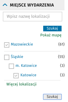 województwo, powiat, miejscowość). W kategorii dostępne jest również pole edycyjne do szybkiego wprowadzenia szukanej wartości np. nazwy województwa, powiatu, miejscowości.