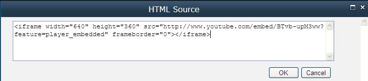 Source, tam wklejamy skopiowany wcześniej kod HTML Klikamy OK, potem znów