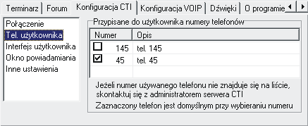 PLATAN CTI ver. 2.00.xx Połączenie Konfiguruje się połączenie z programem Serwer CTI oraz login i hasło zapewniające dostęp do bazy CTI.