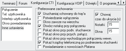 W oknie jest możliwość włączenia okna Konsoli lub innego widoku okna Klient CTI (Wygląd modern). Dodatkowo można ustalić kolory na tych widoków.