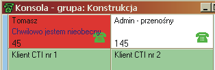 jedynie numery użytkowników znajdujących się w zakładce Użytkownicy programu Klient CTI. Jeśli abonent jest aktualnie niezalogowany do systemu CTI wówczas opis na jego panelu jest wyszarzany.