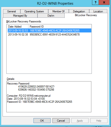 BitLocker bez MBAM BitLocker Recovery Keys in AD - BitLocker