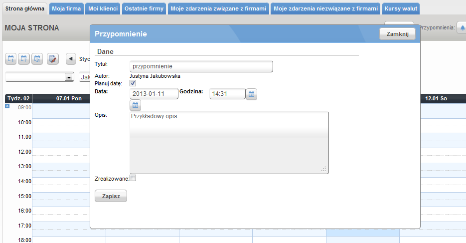 Żółte karteczki CRM7: Żółte karteczki Funkcjonalność umożliwia tworzenie czytelnych i przejrzystych przypomnień.