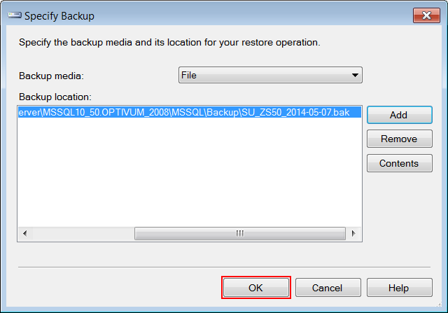 Jak utworzyć i odtworzyć kopię zapasową za pomocą narzędzi serwera SQL? 6/8 6. W oknie Secify Backup kliknij przycisk OK. 7.