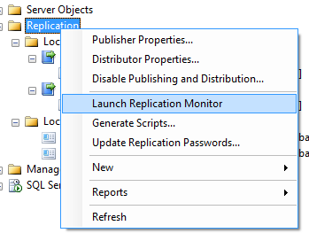 Rysunek 9 Przykładowa konfiguracja MS Management Studio Ważnym narzędziem udostępnianym wraz z MS Management Studio jest Monitor Replikacji (Replication Monitor): Rysunek 10 Uruchamianie