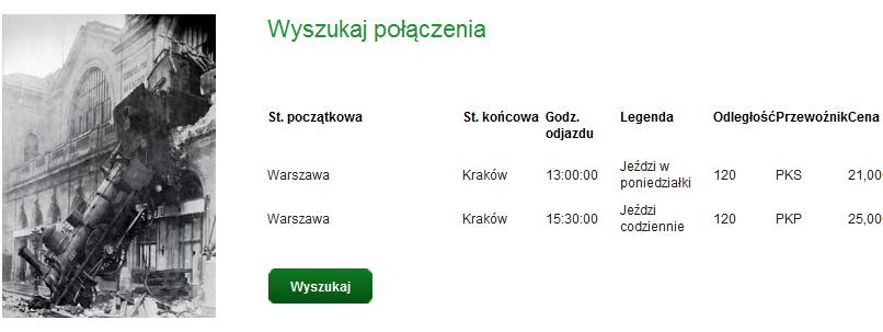 Test 3. Próba wyszukania połączenia z błędnie wprowadzoną datą i czasem odjazdu Użytkownik nie podaje daty ani czasu odjazdu dla szukanego połączenia.