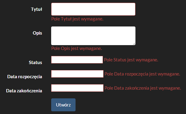 5. Tworzenia zdarzenia Wyświetlenie formatki OK