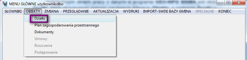 S t r n a 34 Najczęstszym knem pracy z danymi w prgramie GEO-INFO 6 Sigma jest kn Działki, które trzymujemy pprzez naciśnięcie klawisza Obiekty, a następnie Działki w Menu Głównym prgramu. Rysunek 41.