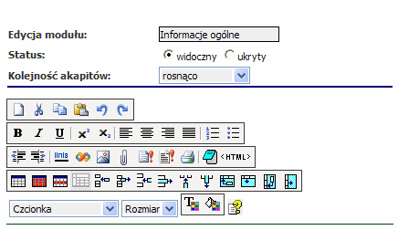 elementów ilustrujących - plików graficznych - animacji, dokumentów MS Office i innych plików, które mogą być załączane do treści akapitów. Witryna dysponuje rozbudowanym systemem praw dostępu.