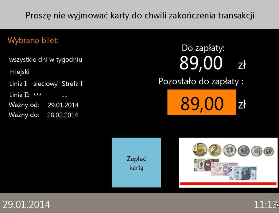 Automat daje również możliwość wydrukowania potwierdzenia dokonania płatności bezgotówkowej. Aby je otrzymać należy na ekranie, który się pojawi po autoryzacji dotknąć ikonę Tak.